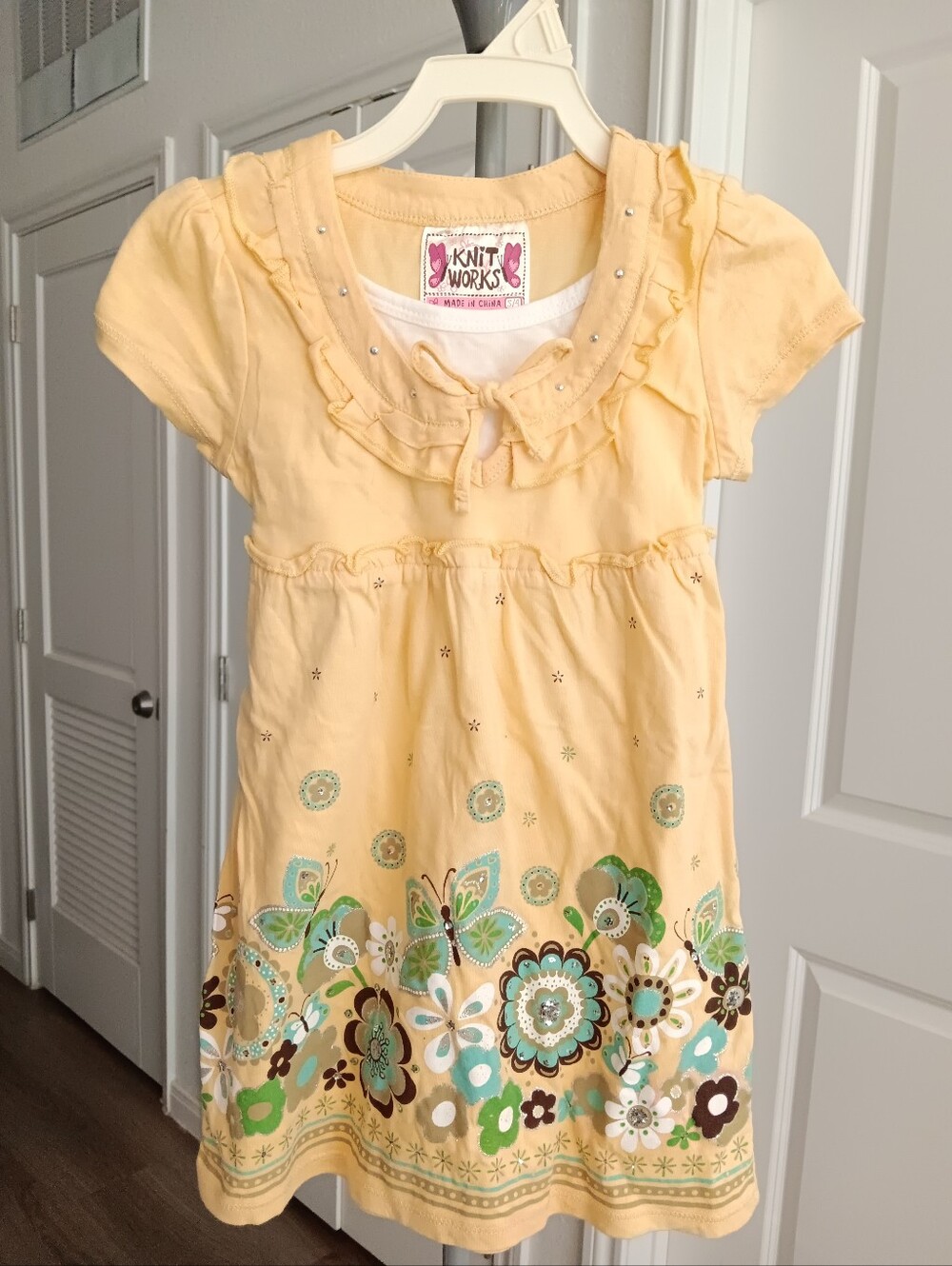 Vintage Girls' Yellow And Green Floral Glitter Blouse Size 4